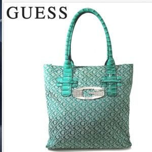 Guess Hangbag Green Medium Purse Logo G CanvasFaux